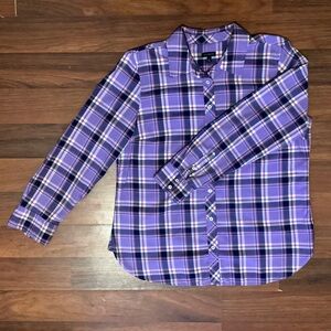 Talbots Women's Purple Plaid Button-Up Collared Long Sleeve Shirt Size L